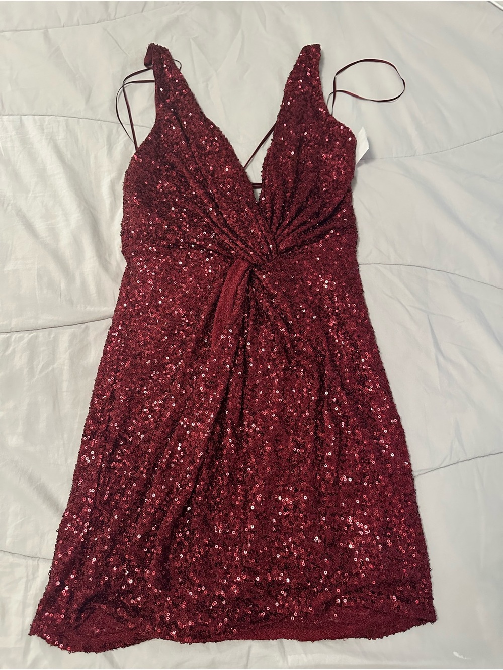 Astr Burgundy Sequin Twist Mini Dress